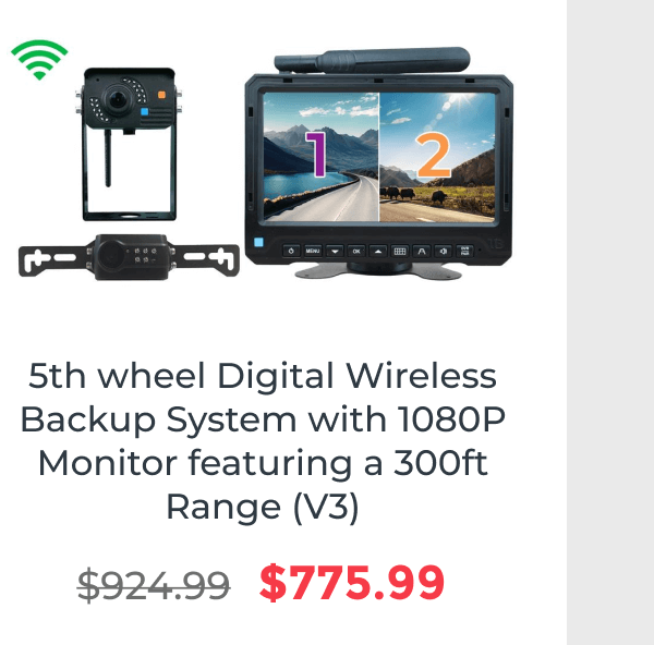 5th wheel Digital Wireless Backup System with 1080P Monitor featuring a 300ft Range (V3)