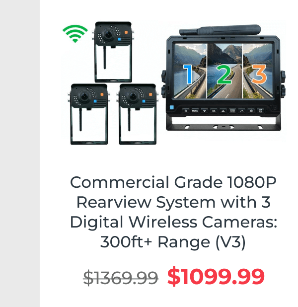 Commercial Grade 1080P Rearview System with 3 Digital Wireless Cameras: 300ft+ Range (V3)