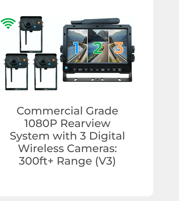 Commercial Grade 1080P Rearview System with 3 Digital Wireless Cameras: 300ft+ Range (V3)