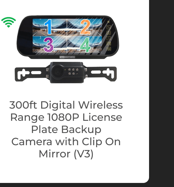 300ft Digital Wireless Range 1080P License Plate Backup Camera with Clip On Mirror (V3)