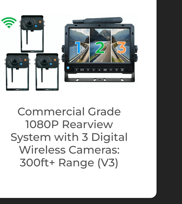 Commercial Grade 1080P Rearview System with 3 Digital Wireless Cameras: 300ft+ Range (V3)