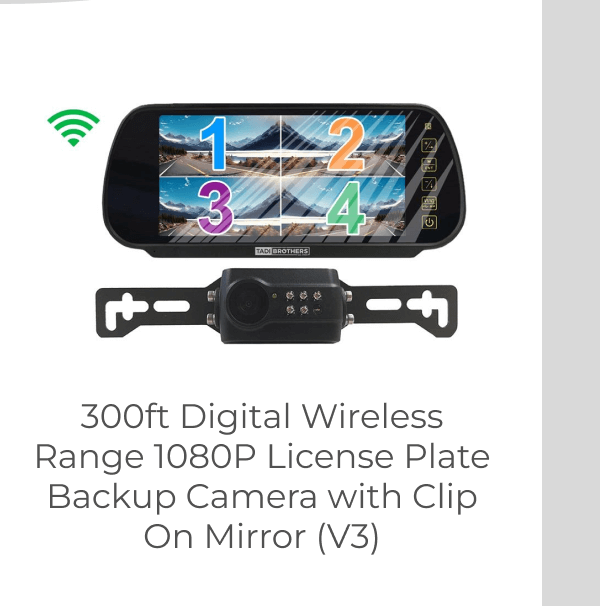 300ft Digital Wireless Range 1080P License Plate Backup Camera with Clip On Mirror (V3)