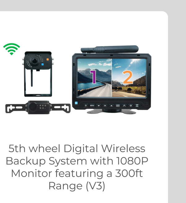 5th wheel Digital Wireless Backup System with 1080P Monitor featuring a 300ft Range (V3)