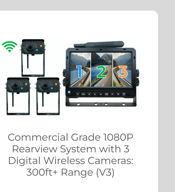 Commercial Grade 1080P Rearview System with 3 Digital Wireless Cameras: 300ft+ Range (V3)