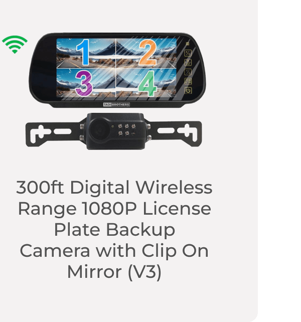 300ft Digital Wireless Range 1080P License Plate Backup Camera with Clip On Mirror (V3)