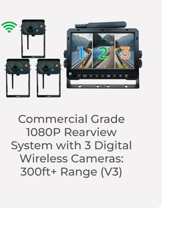 Commercial Grade 1080P Rearview System with 3 Digital Wireless Cameras: 300ft+ Range (V3)