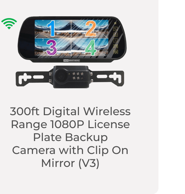 300ft Digital Wireless Range 1080P License Plate Backup Camera with Clip On Mirror (V3)