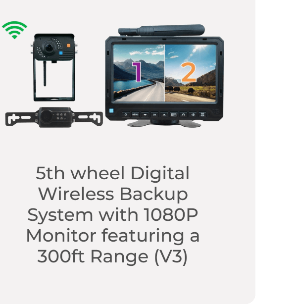 5th wheel Digital Wireless Backup System with 1080P Monitor featuring a 300ft Range (V3)