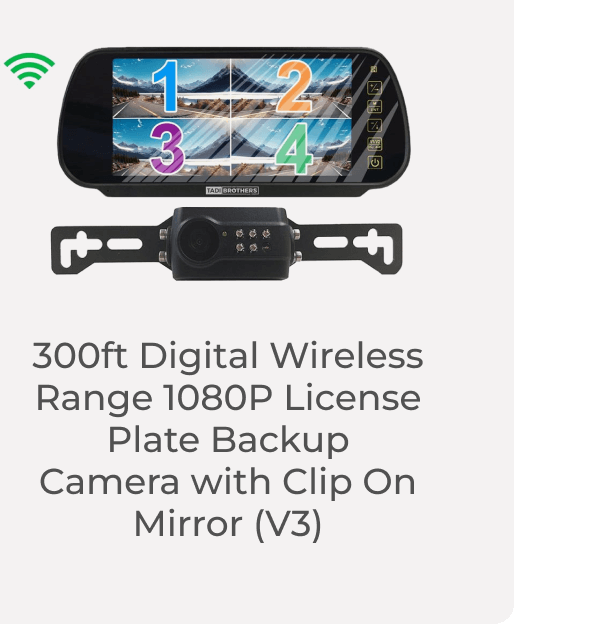 300ft Digital Wireless Range 1080P License Plate Backup Camera with Clip On Mirror (V3)