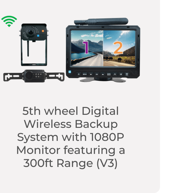 5th wheel Digital Wireless Backup System with 1080P Monitor featuring a 300ft Range (V3)