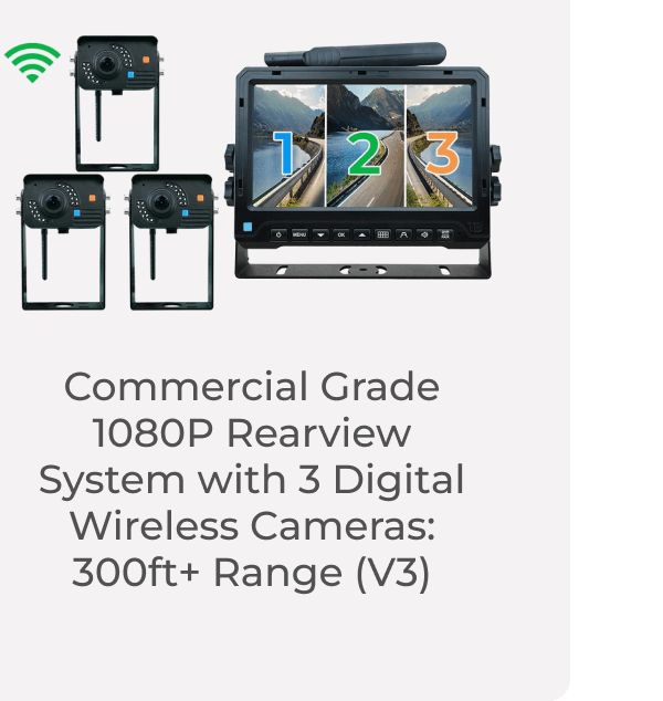 Commercial Grade 1080P Rearview System with 3 Digital Wireless Cameras: 300ft+ Range (V3)