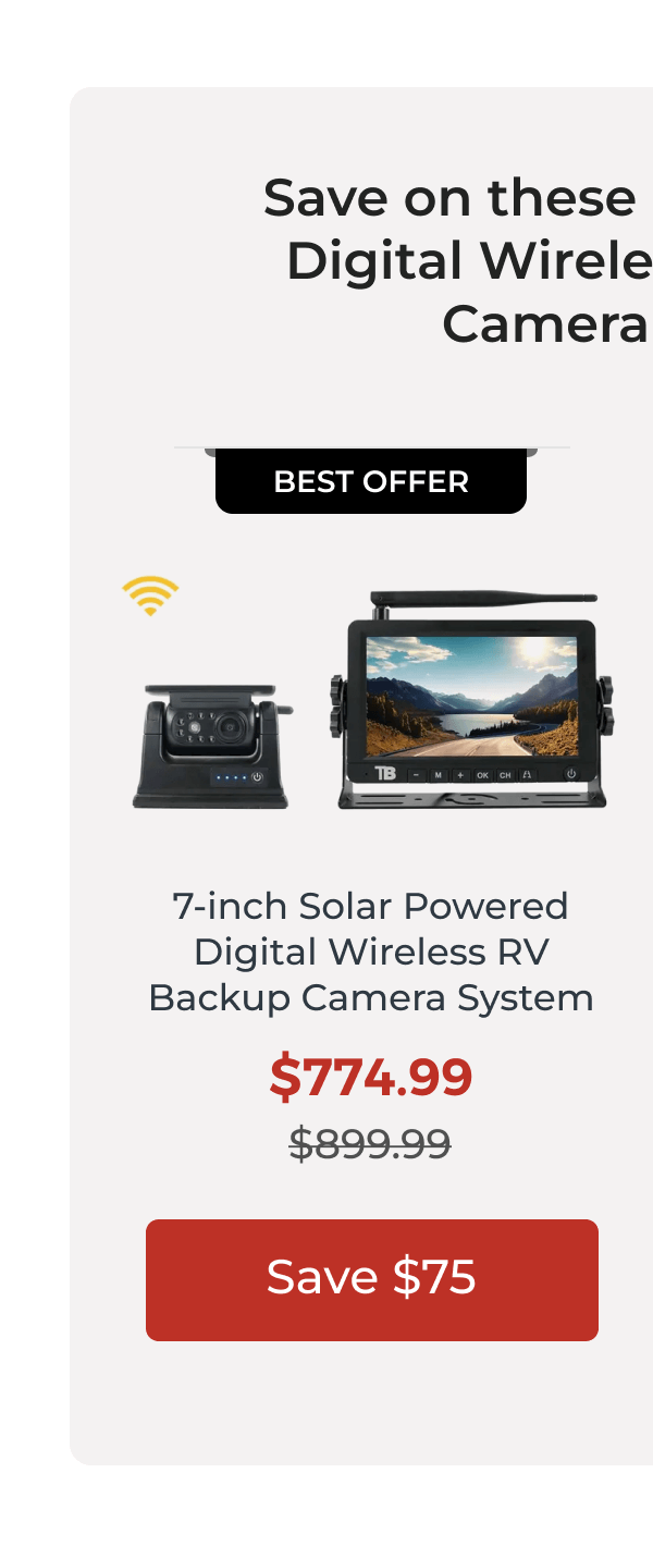 7-inch Solar Powered Digital Wireless RV Backup Camera System