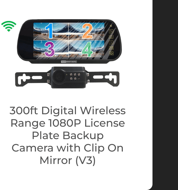 300ft Digital Wireless Range 1080P License Plate Backup Camera with Clip On Mirror (V3)