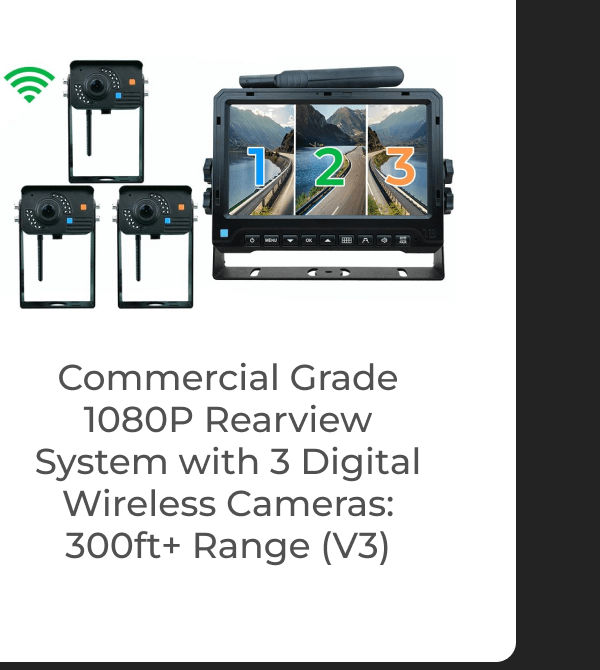 Commercial Grade 1080P Rearview System with 3 Digital Wireless Cameras: 300ft+ Range (V3)