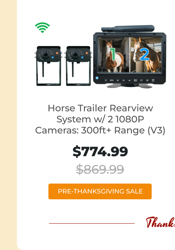 Horse Trailer Rearview System w/ 2 1080P Cameras: 300ft+ Range (V3)