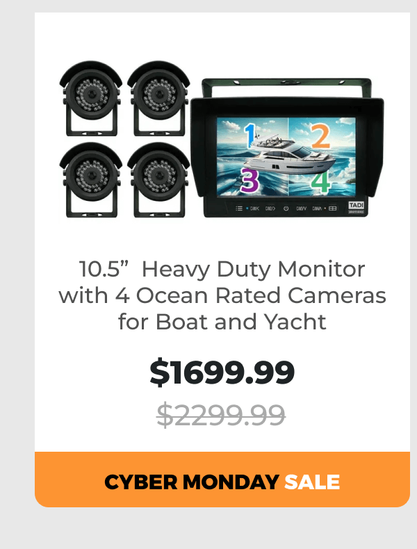 10.5”  Heavy Duty Monitor with 4 Ocean Rated Cameras for Boat and Yacht