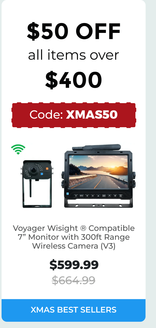 Voyager Wisight ® Compatible 7” Monitor with 300ft Range Wireless Camera (V3)