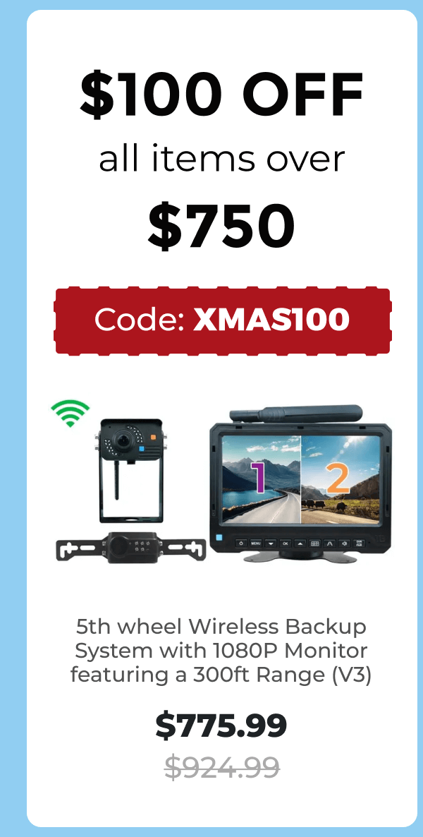 5th wheel Wireless Backup System with 1080P Monitor featuring a 300ft Range (V3)