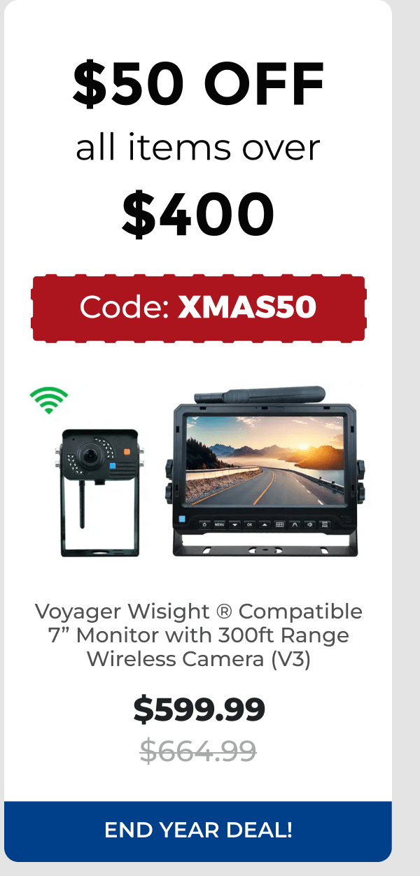 Voyager Wisight ® Compatible 7” Monitor with 300ft Range Wireless Camera (V3)