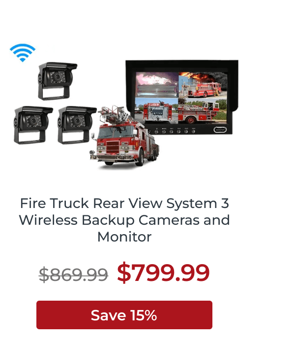 Fire Truck Rear View System 3 Wireless Backup Cameras and Monitor