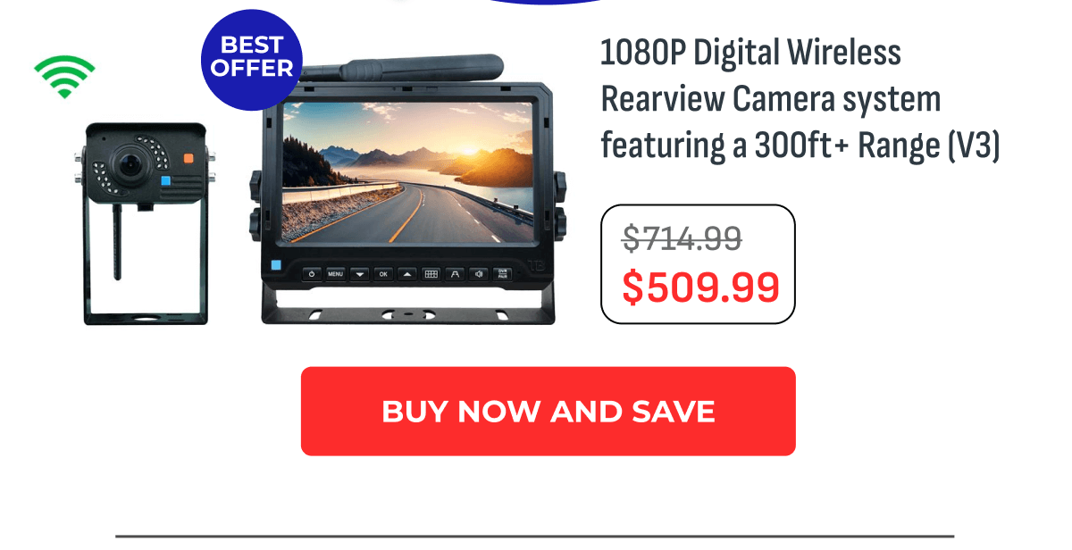 1080p digital wireless rearview camera system featuring a 300ft+ range